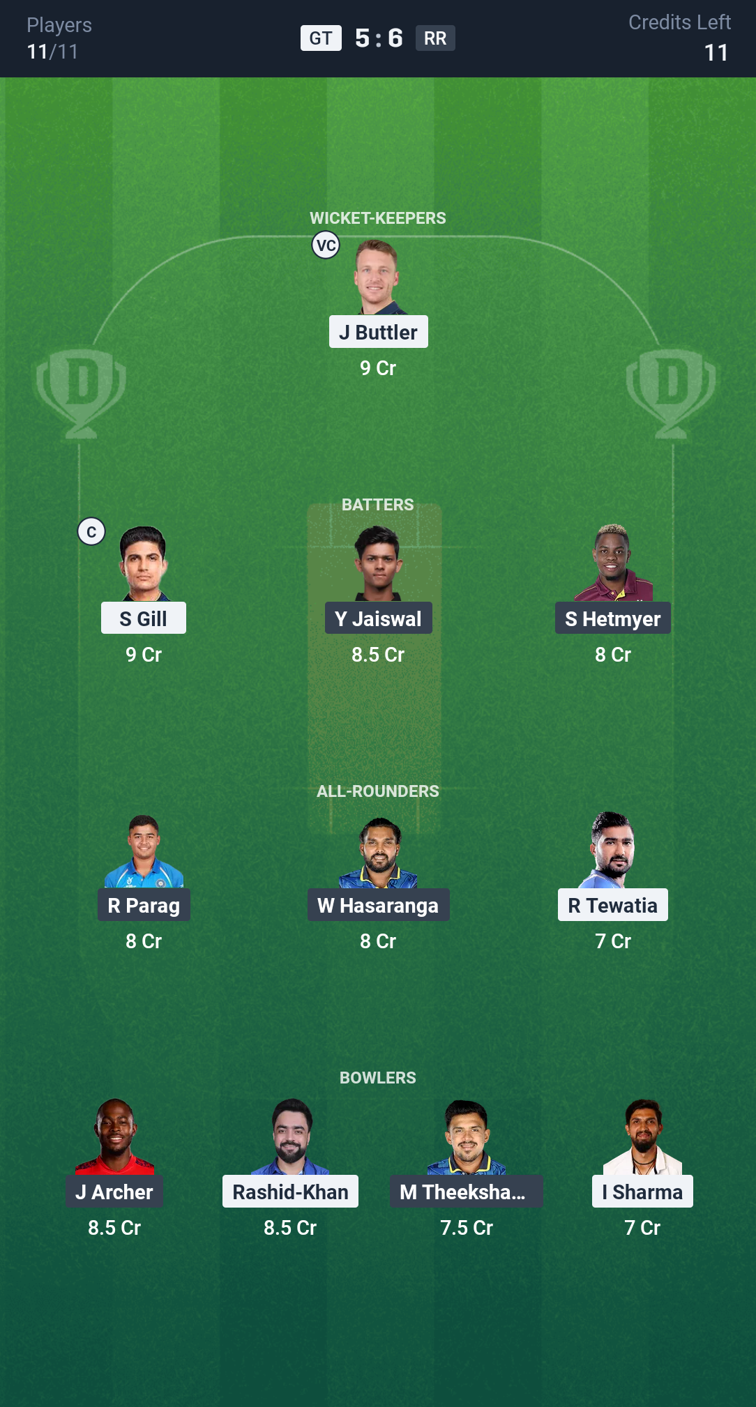 DREAM11 GT VS RR